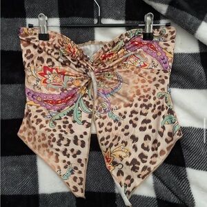 SHEIN Brown Tan Tie Front Bustier Crop Top